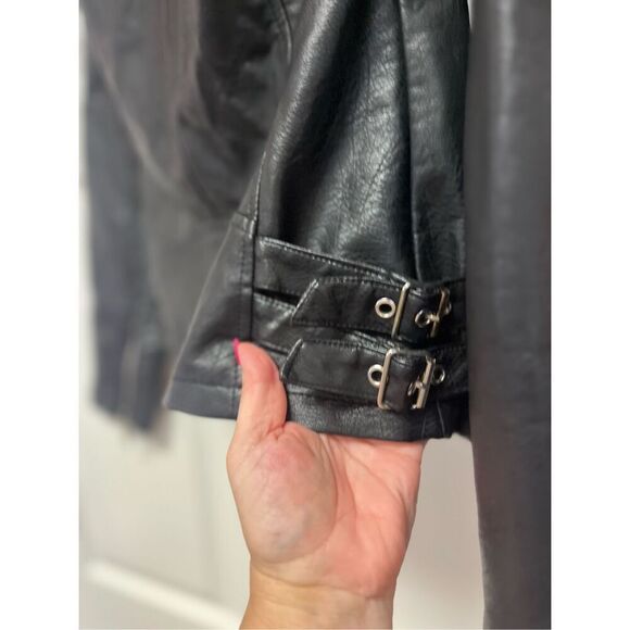 C&C California Leopard Fur Trimmed Faux Leather Motorcycle Jacket sz S EUC Mob W - Picture 7 of 9